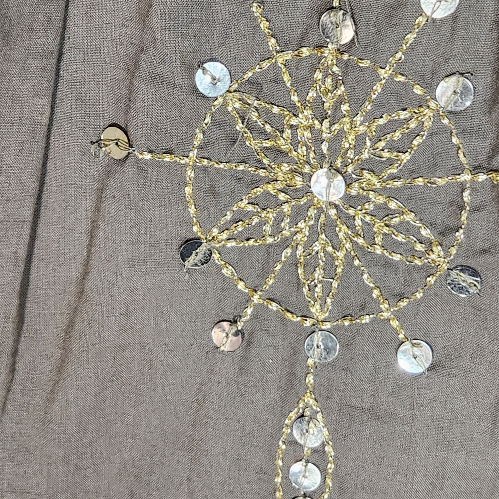 JH Collectibles Olive w/ Gold Metallic & Sequin Accents BOHO Skirt Size 6 - Picture 4 of 9